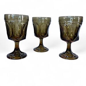 Amber Colored Drinking Goblets Set of 3 Drinkware Colored Glass Pedestal Glass